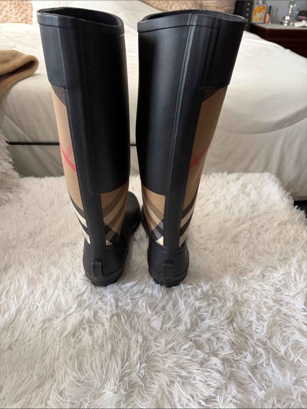 Burberry Black and Tan Plaid Tall Rain Boots - Picture 3 of 4